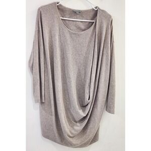 COS Draped Front Tunic Top Oatmeal Heather Gray Oversized 3/4 Sleeve Large